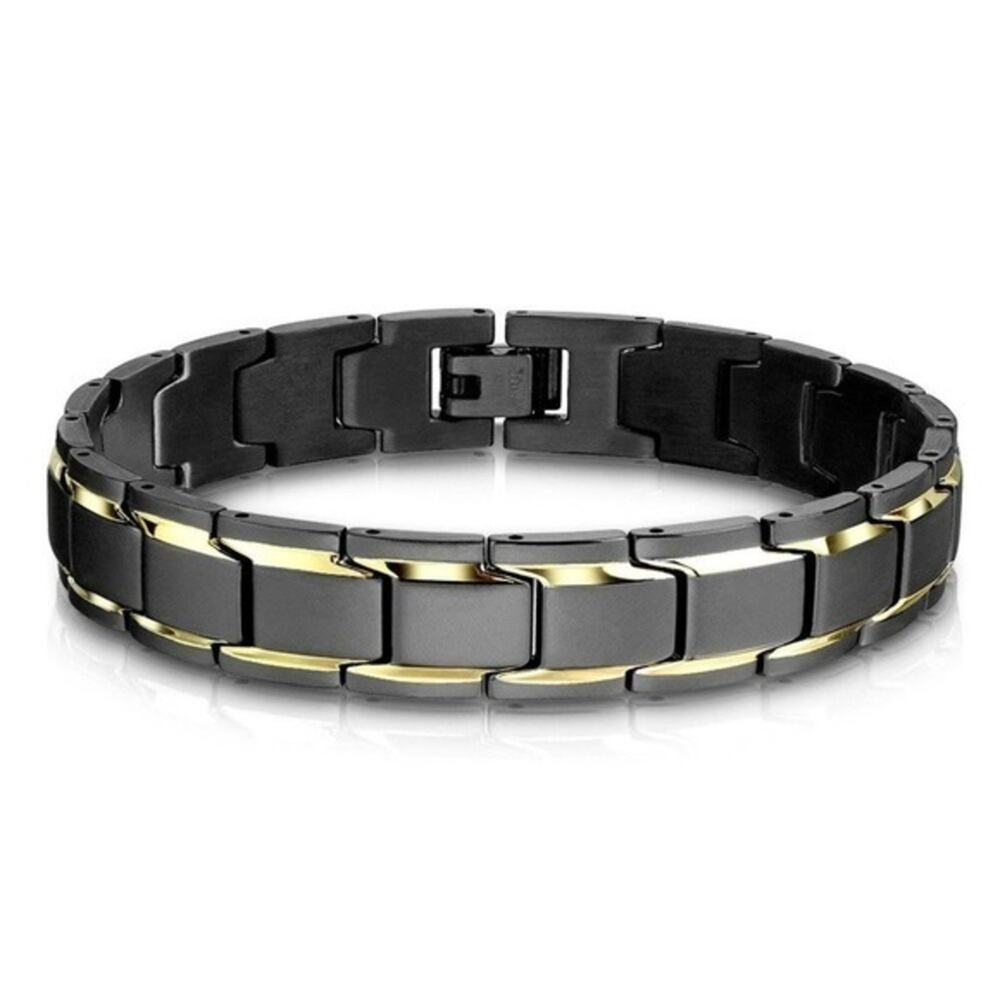NWOT Matte Black with Gold Trimmed Links Stainless‎ Steel Bracelet